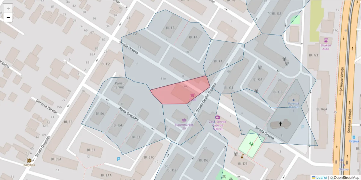 Hartă a codului poștal  și a codurilor poștale învecinate