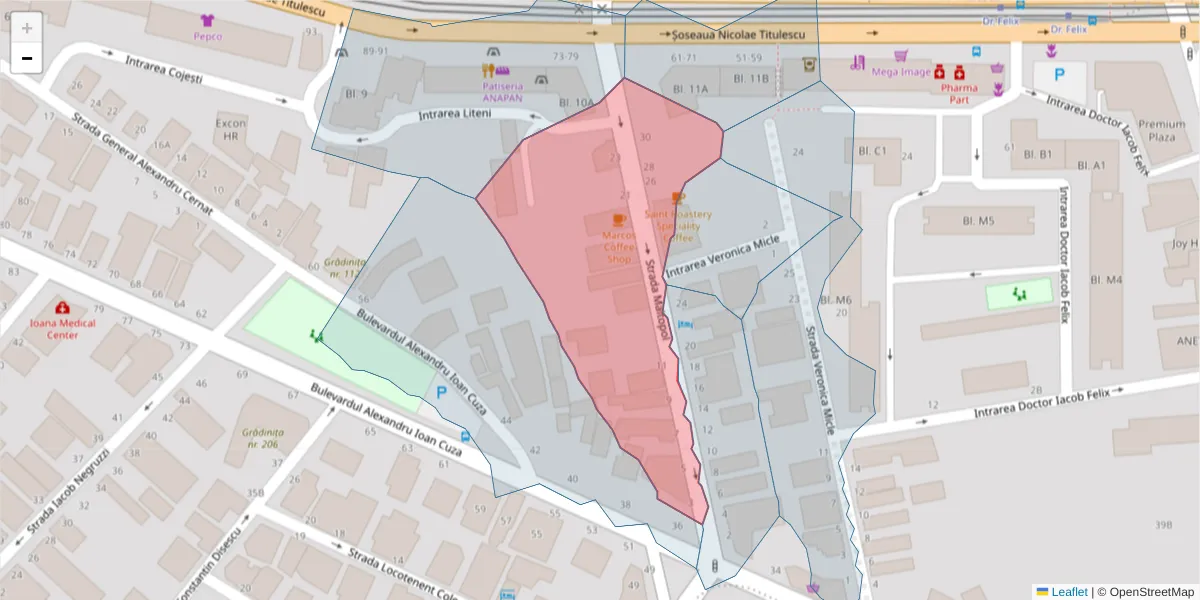 Hartă a codului poștal  și a codurilor poștale învecinate