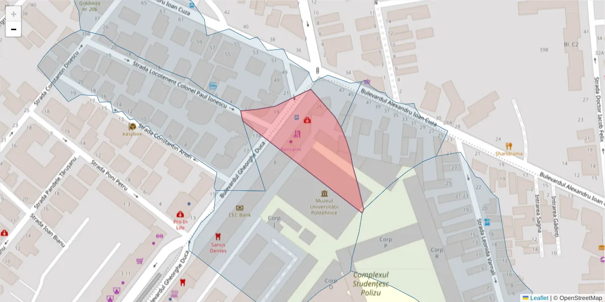 Hartă a codului poștal  și a codurilor poștale învecinate