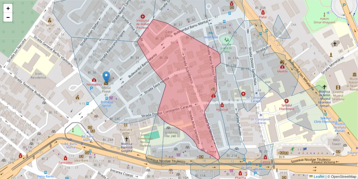 Hartă a codului poștal  și a codurilor poștale învecinate