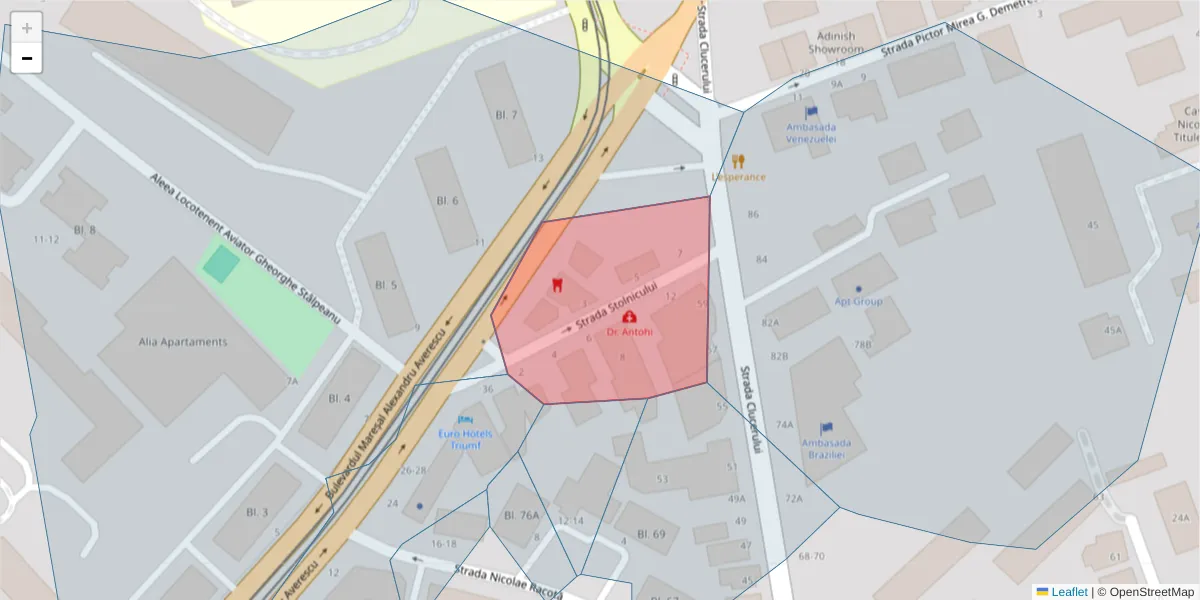 Hartă a codului poștal  și a codurilor poștale învecinate