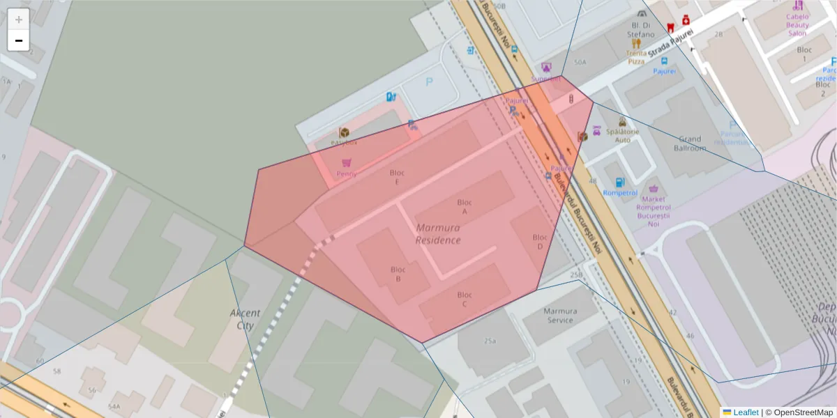 Hartă a codului poștal  și a codurilor poștale învecinate