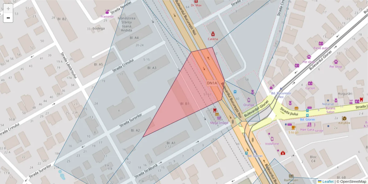 Hartă a codului poștal  și a codurilor poștale învecinate