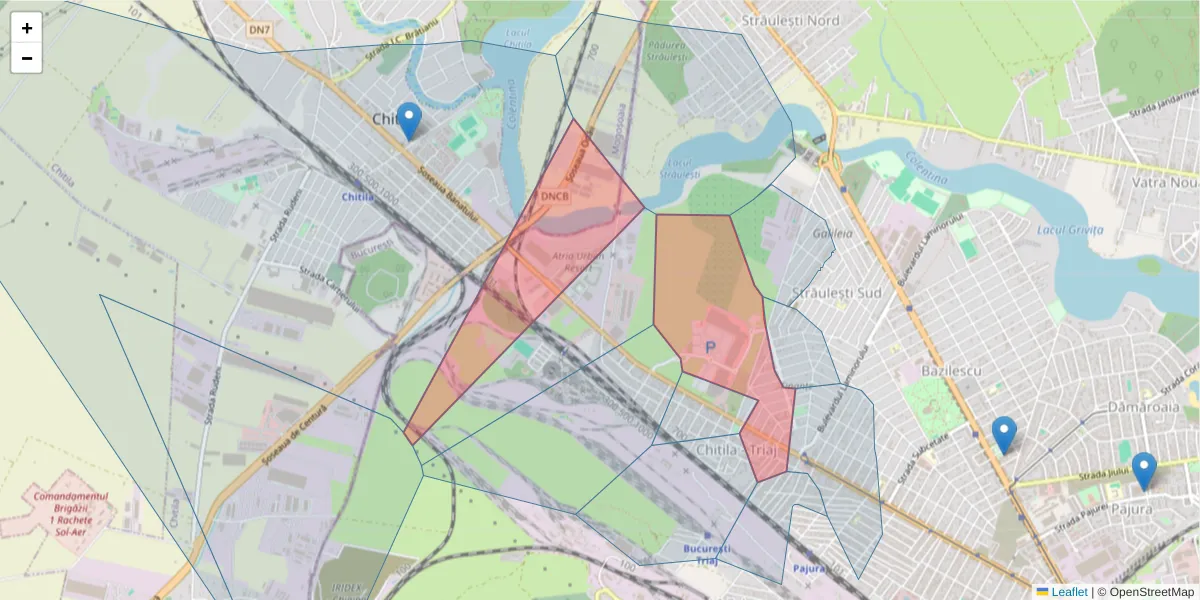 Hartă a codului poștal  și a codurilor poștale învecinate