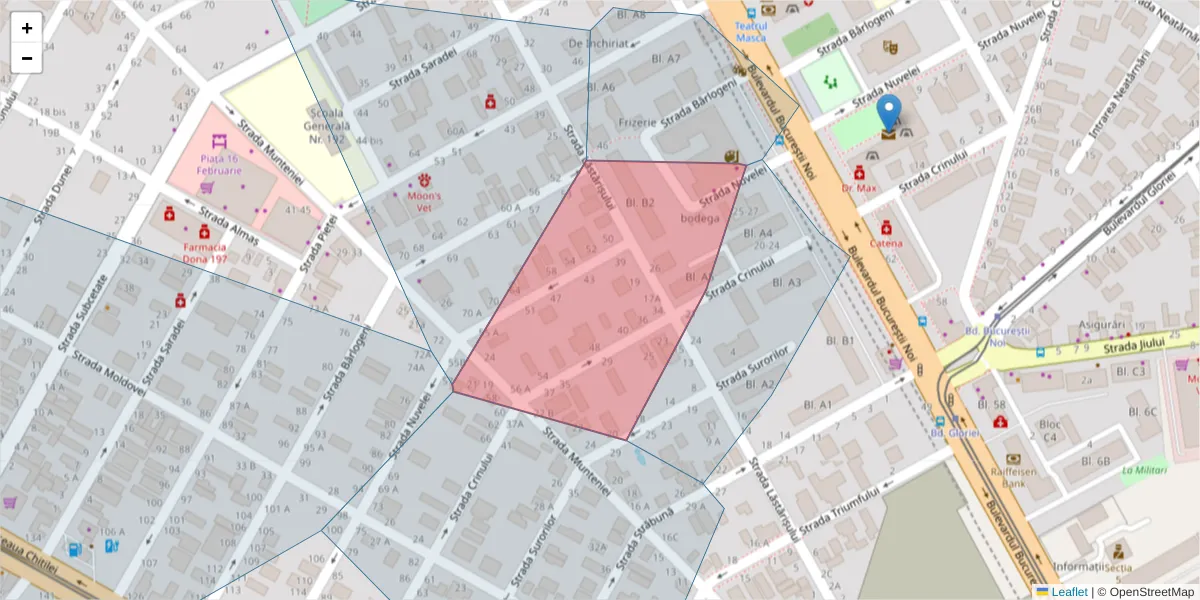 Hartă a codului poștal  și a codurilor poștale învecinate