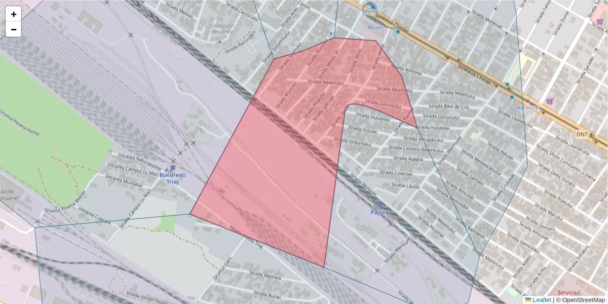 Hartă a codului poștal  și a codurilor poștale învecinate