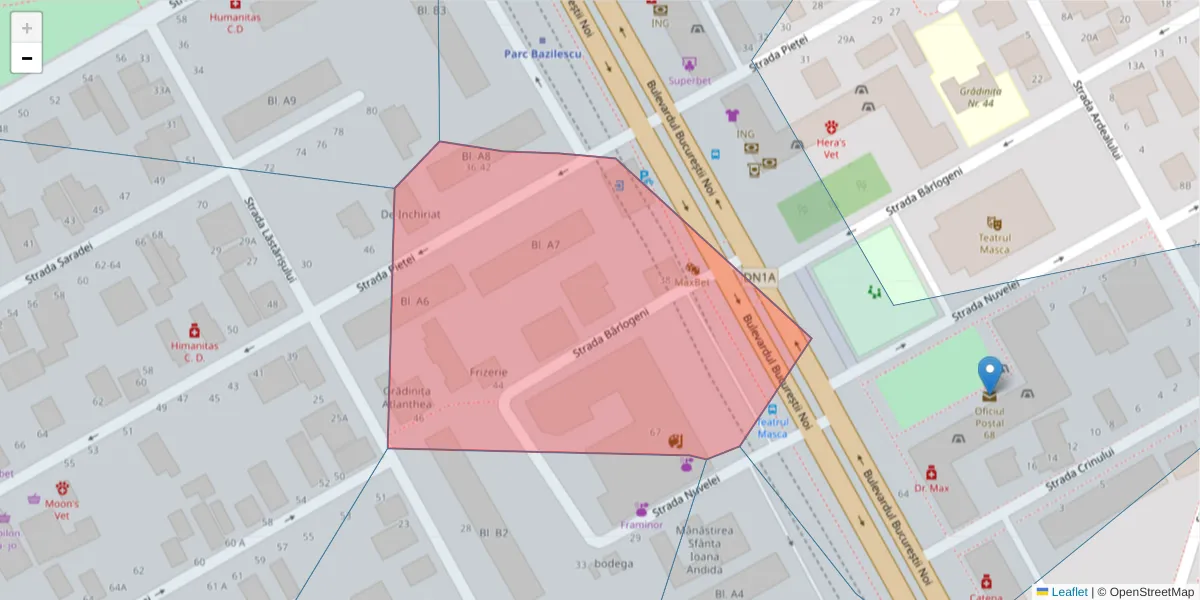 Hartă a codului poștal  și a codurilor poștale învecinate