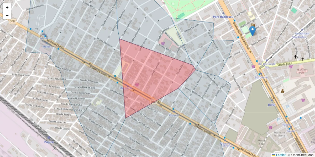 Hartă a codului poștal  și a codurilor poștale învecinate