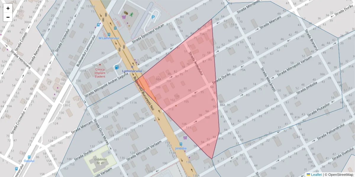 Hartă a codului poștal  și a codurilor poștale învecinate