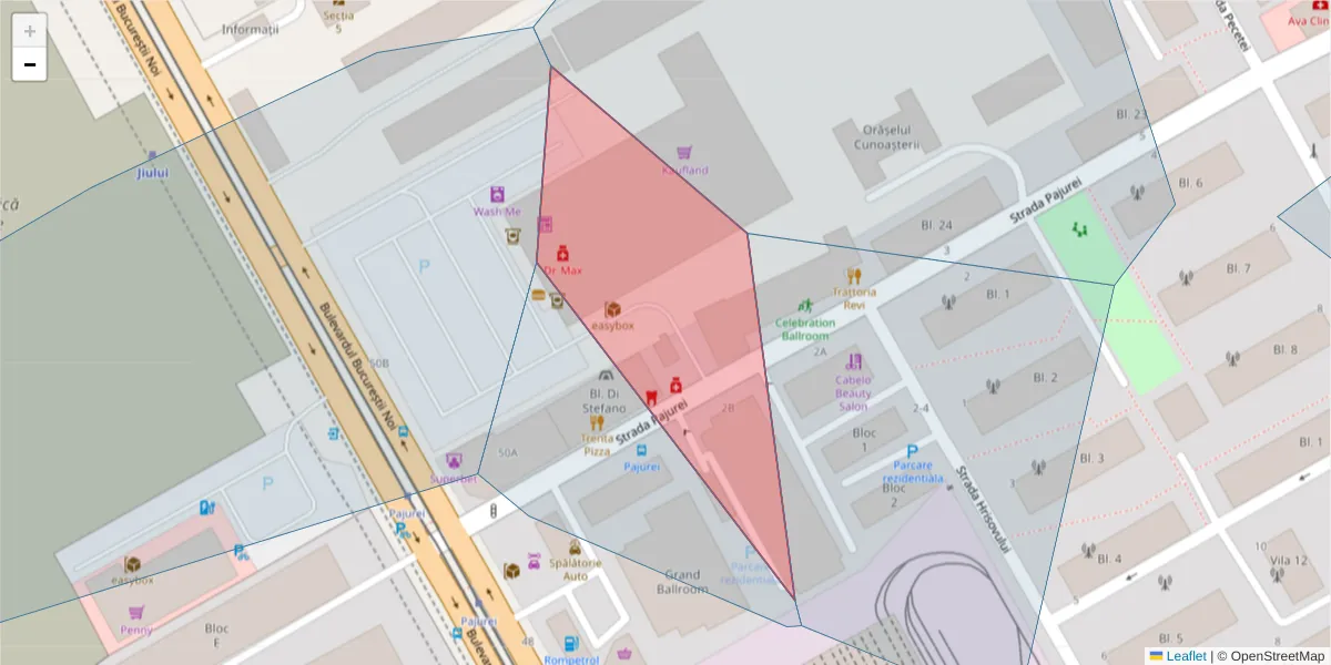Hartă a codului poștal  și a codurilor poștale învecinate