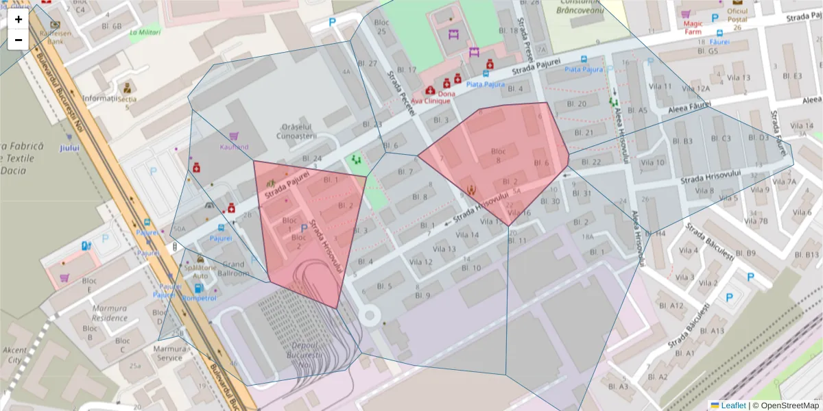 Hartă a codului poștal  și a codurilor poștale învecinate