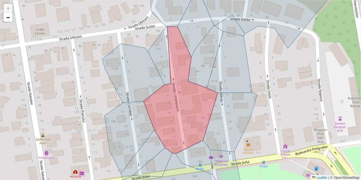 Hartă a codului poștal  și a codurilor poștale învecinate