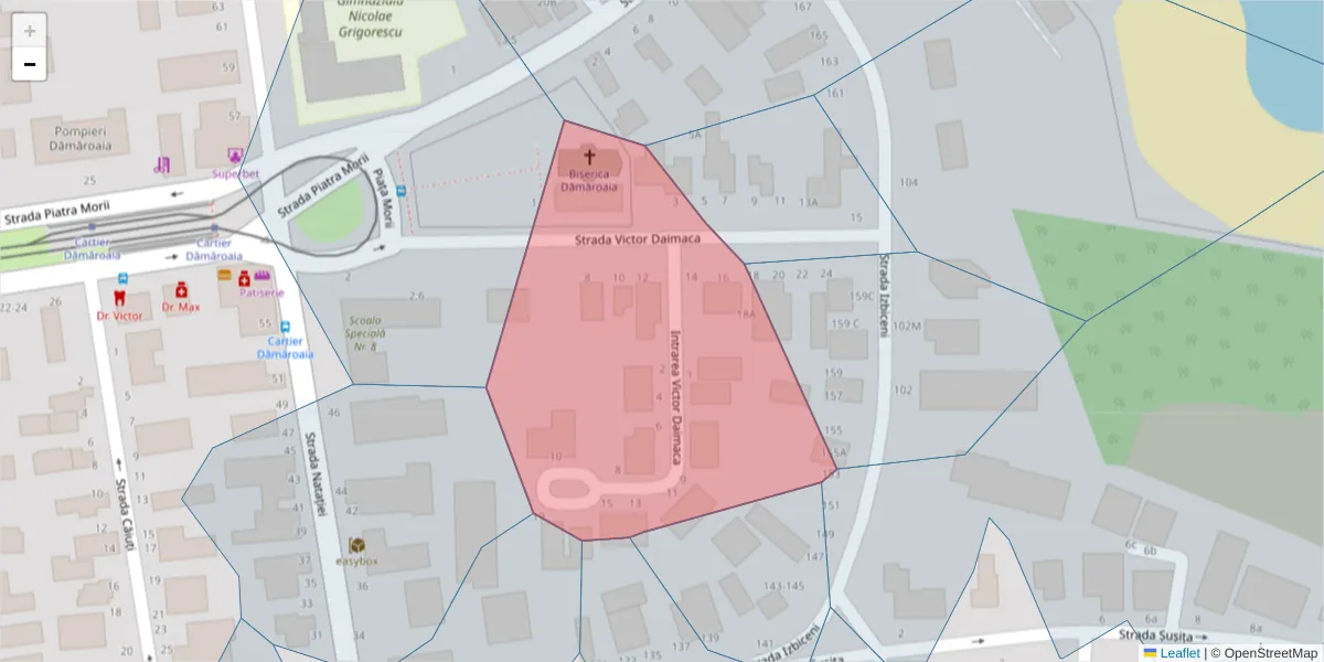 Hartă a codului poștal  și a codurilor poștale învecinate