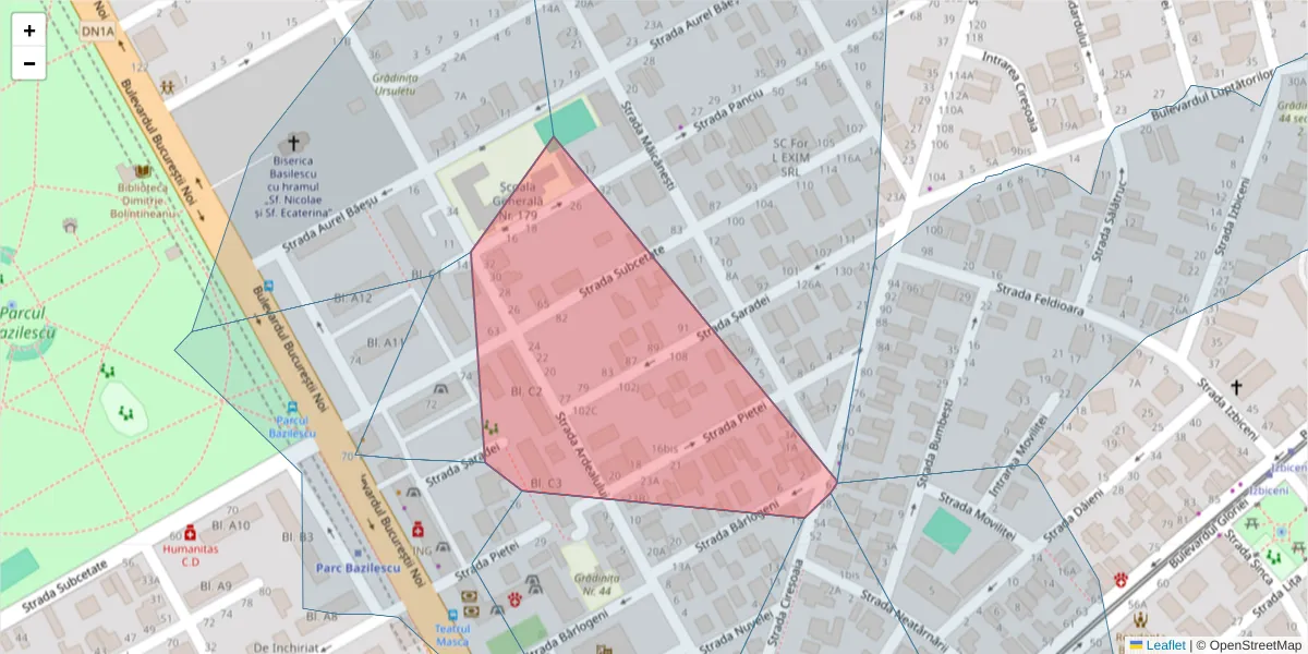 Hartă a codului poștal  și a codurilor poștale învecinate