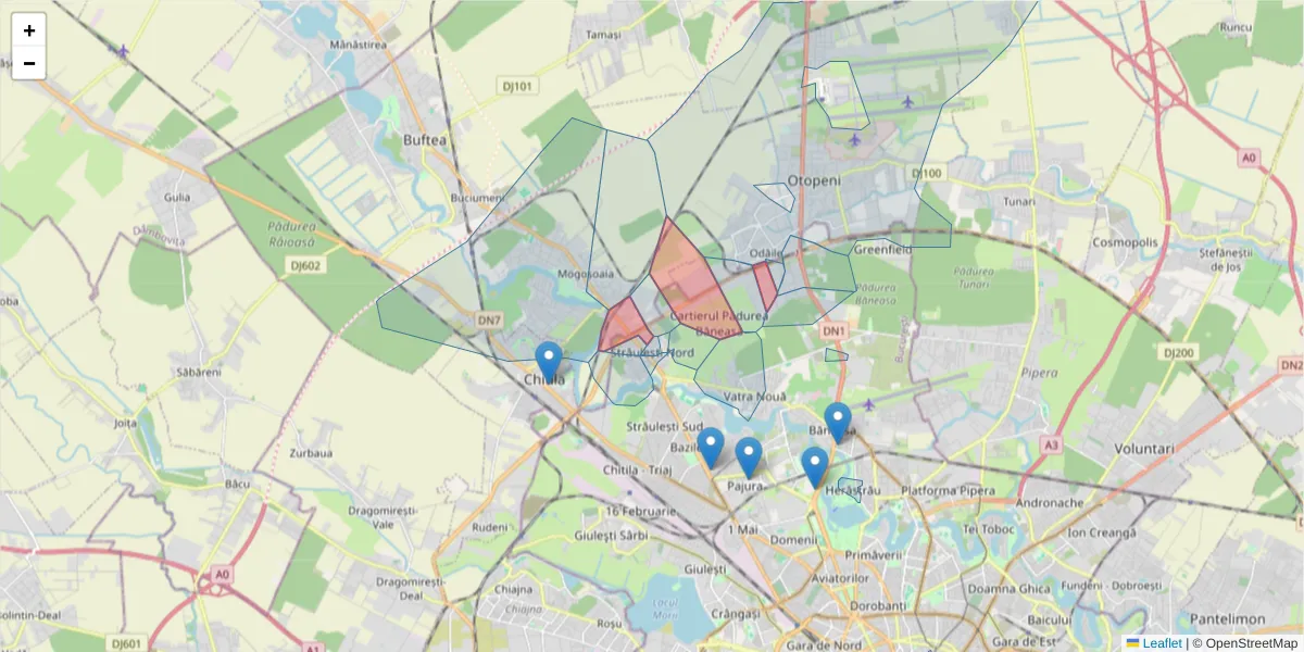 Hartă a codului poștal  și a codurilor poștale învecinate