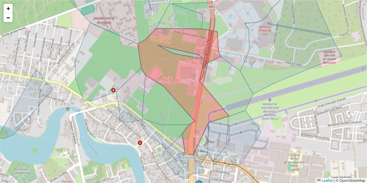 Hartă a codului poștal  și a codurilor poștale învecinate