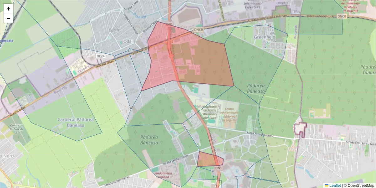 Hartă a codului poștal  și a codurilor poștale învecinate