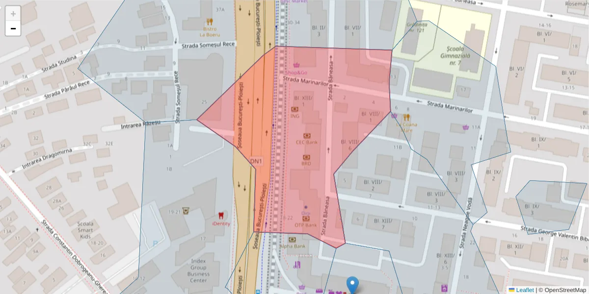 Hartă a codului poștal  și a codurilor poștale învecinate