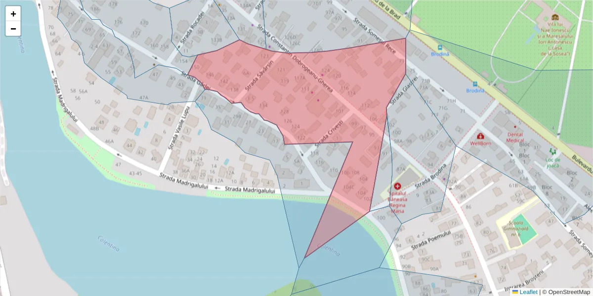 Hartă a codului poștal  și a codurilor poștale învecinate