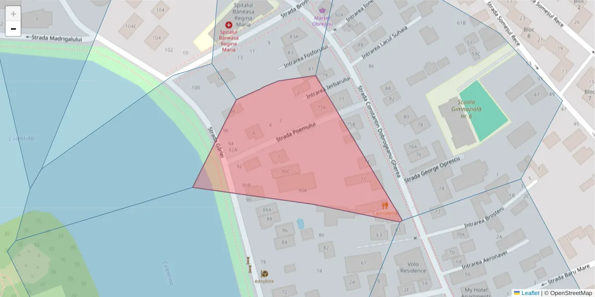 Hartă a codului poștal  și a codurilor poștale învecinate