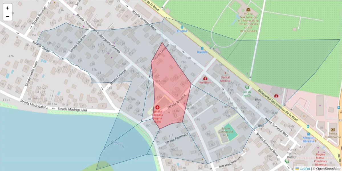 Hartă a codului poștal  și a codurilor poștale învecinate