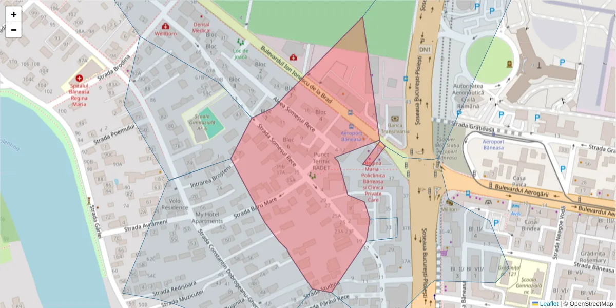 Hartă a codului poștal  și a codurilor poștale învecinate