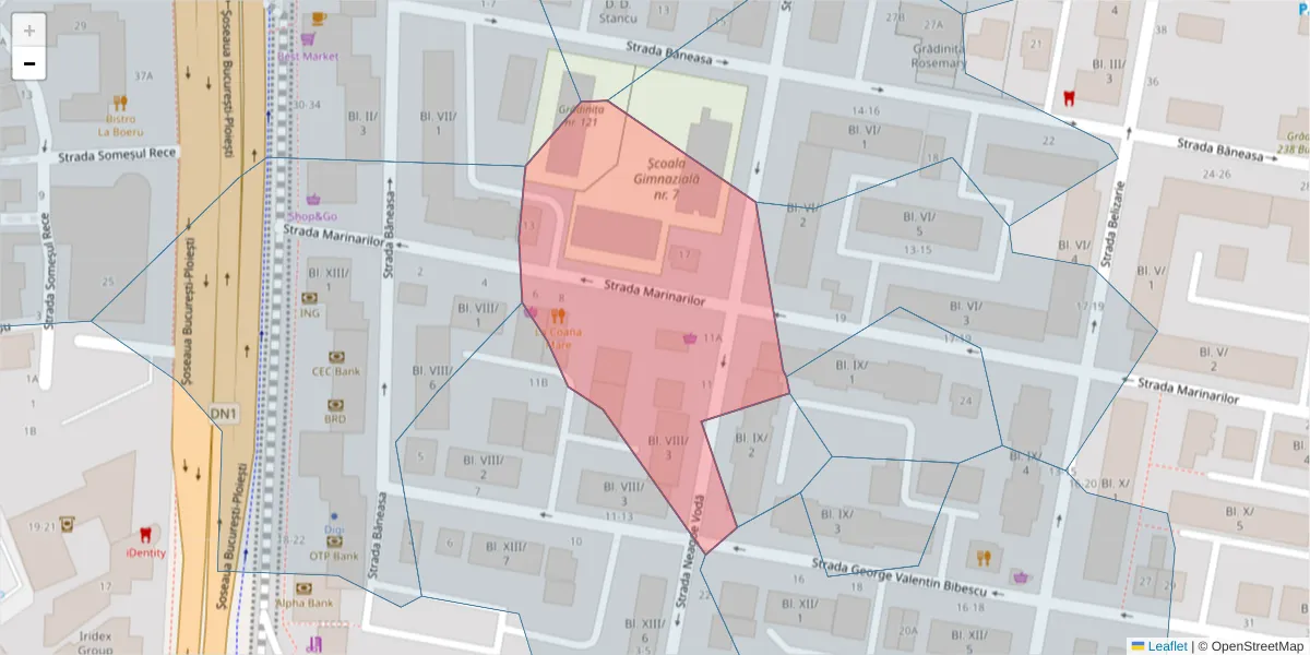 Hartă a codului poștal  și a codurilor poștale învecinate