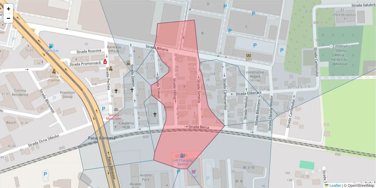 Hartă a codului poștal  și a codurilor poștale învecinate