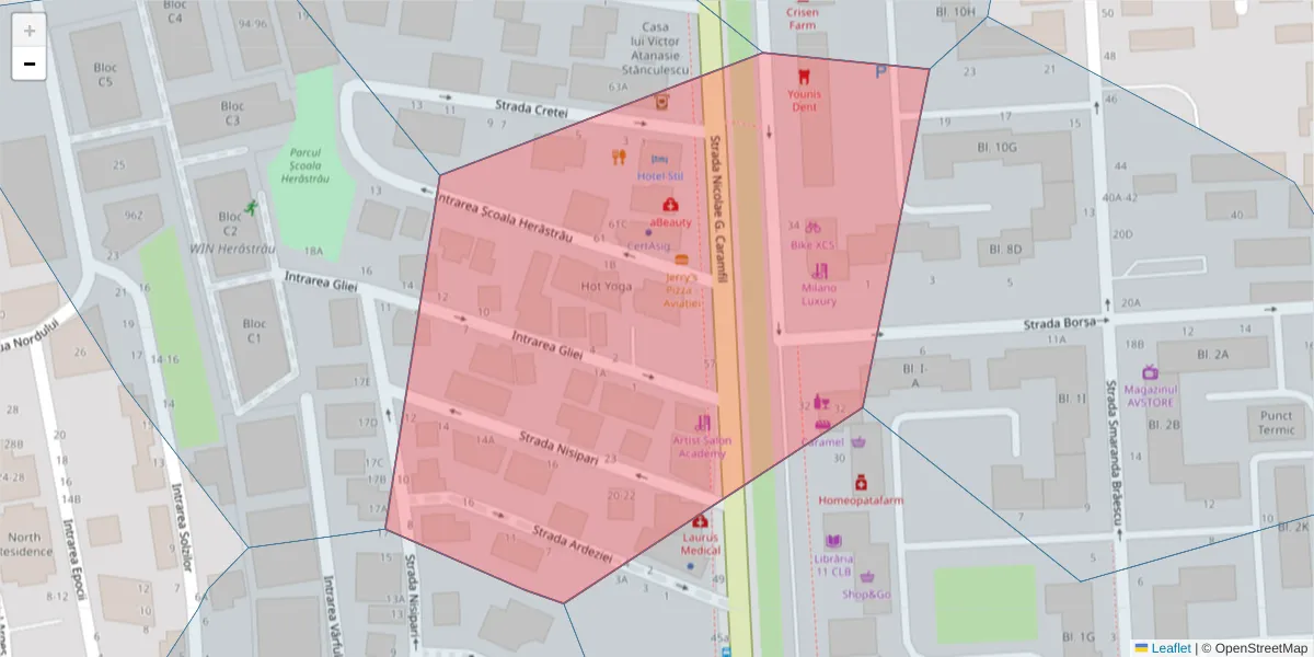 Hartă a codului poștal  și a codurilor poștale învecinate