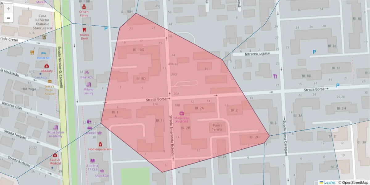 Hartă a codului poștal  și a codurilor poștale învecinate