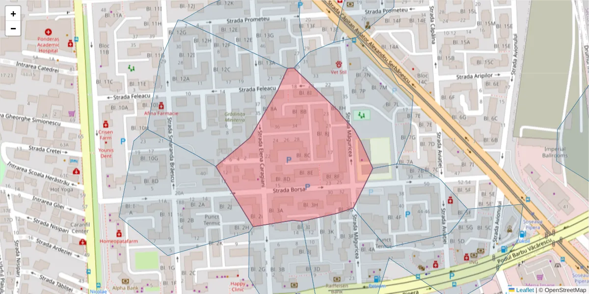 Hartă a codului poștal  și a codurilor poștale învecinate