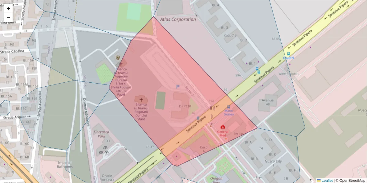 Hartă a codului poștal  și a codurilor poștale învecinate