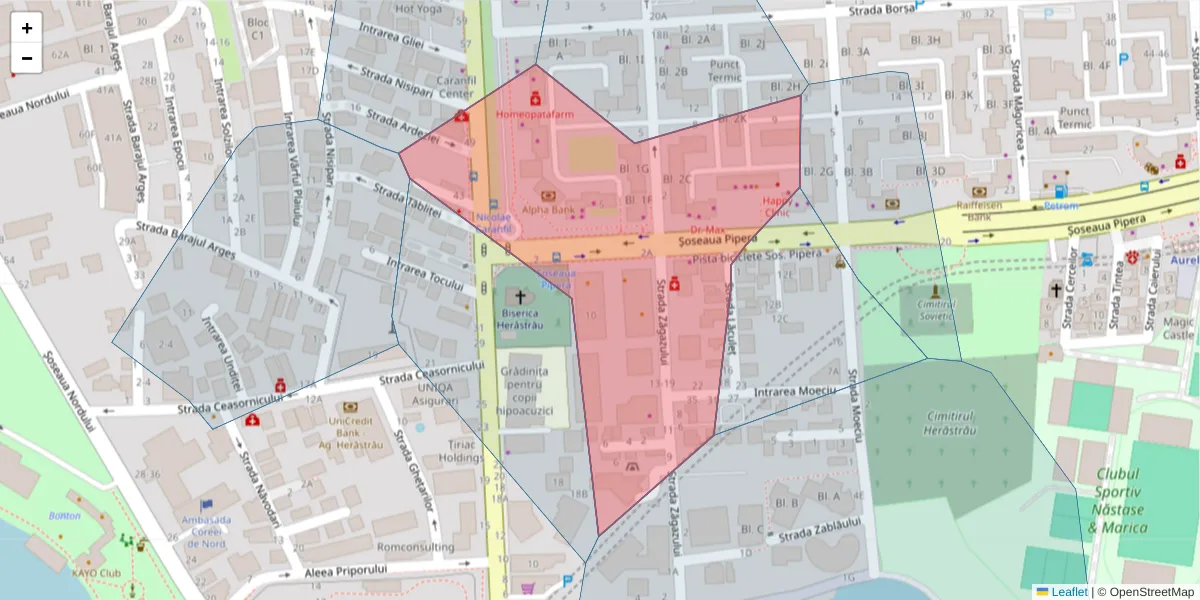 Hartă a codului poștal  și a codurilor poștale învecinate