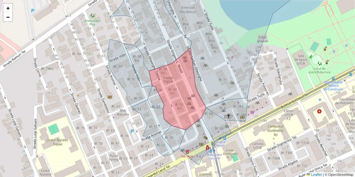 Hartă a codului poștal  și a codurilor poștale învecinate