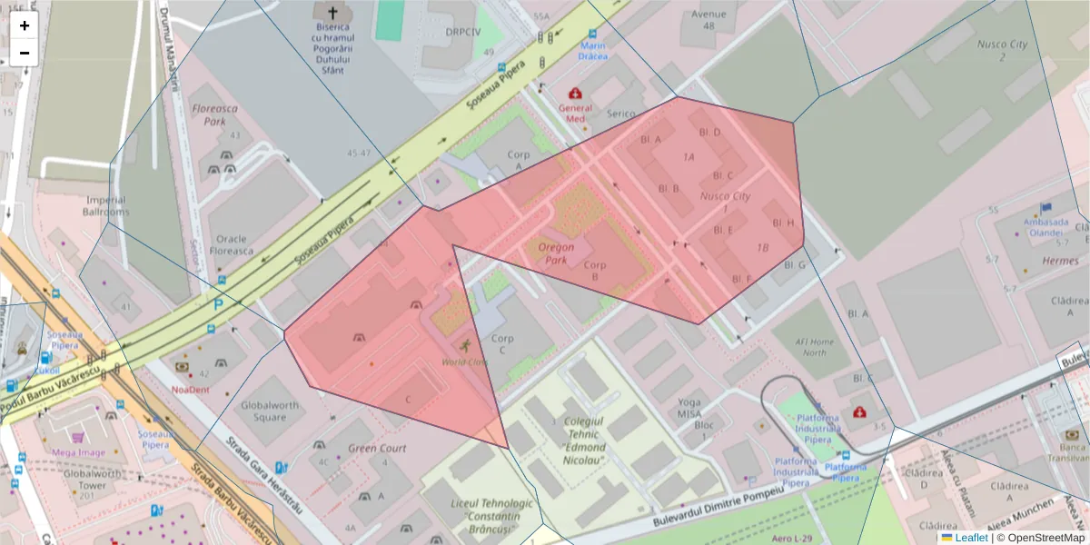 Hartă a codului poștal  și a codurilor poștale învecinate