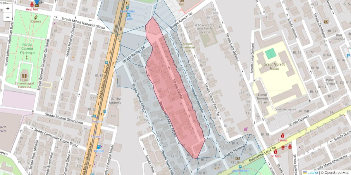 Hartă a codului poștal  și a codurilor poștale învecinate