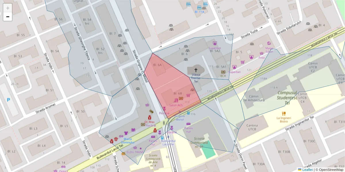 Hartă a codului poștal  și a codurilor poștale învecinate