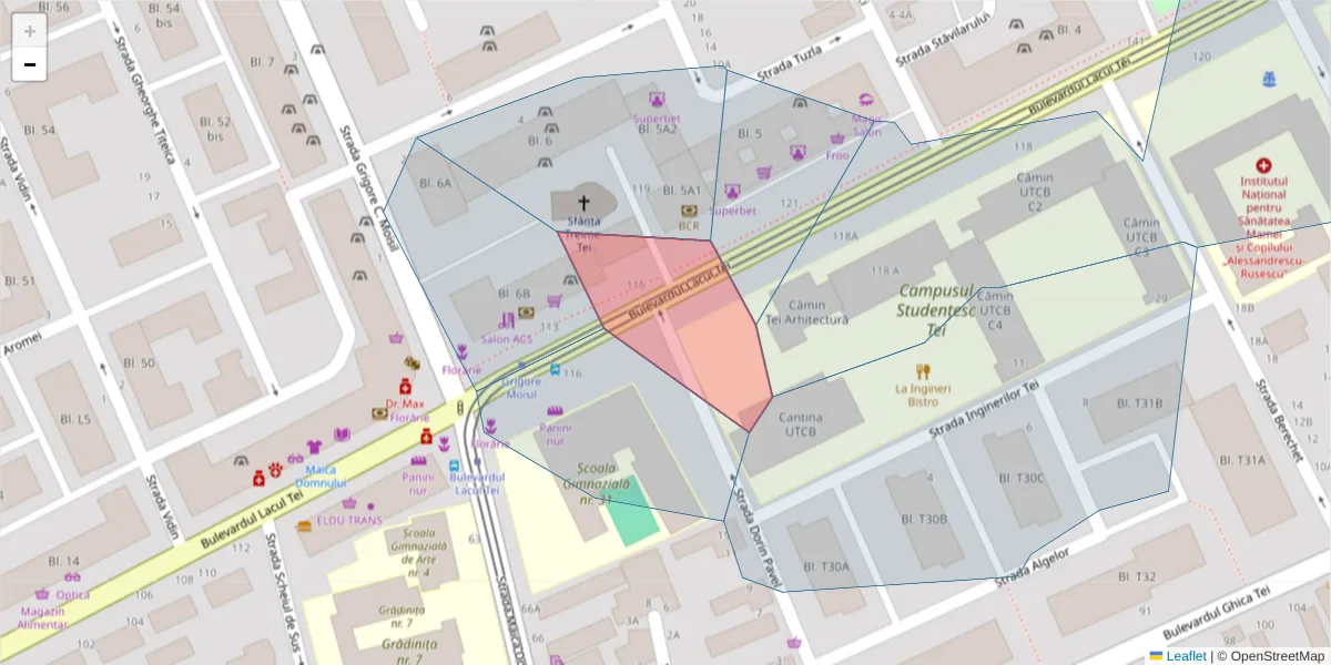 Hartă a codului poștal  și a codurilor poștale învecinate