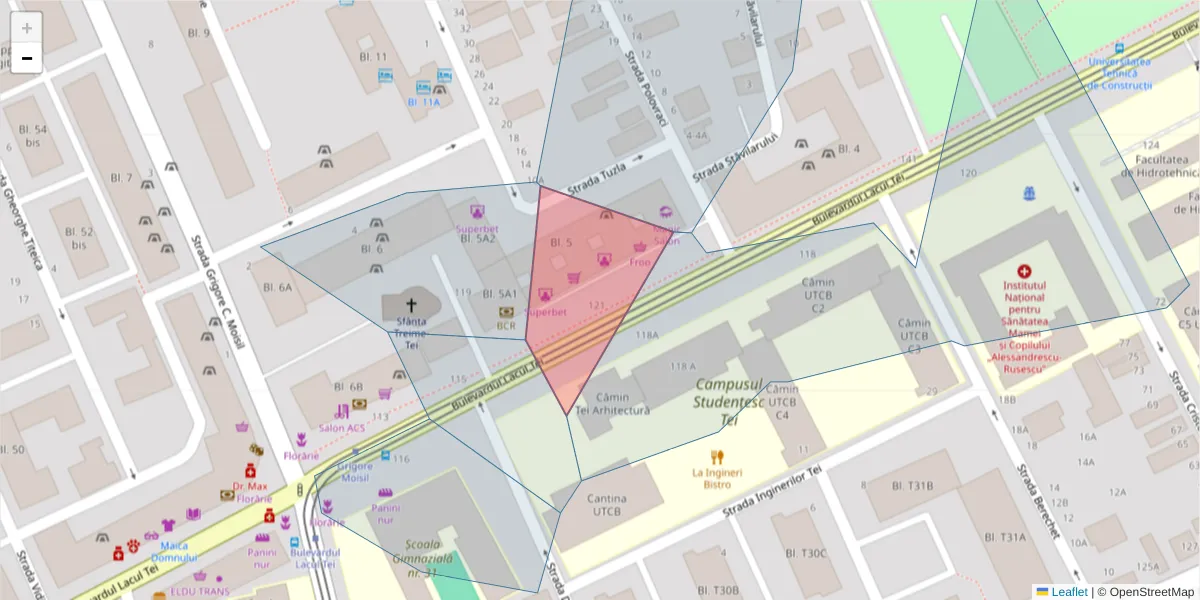 Hartă a codului poștal  și a codurilor poștale învecinate