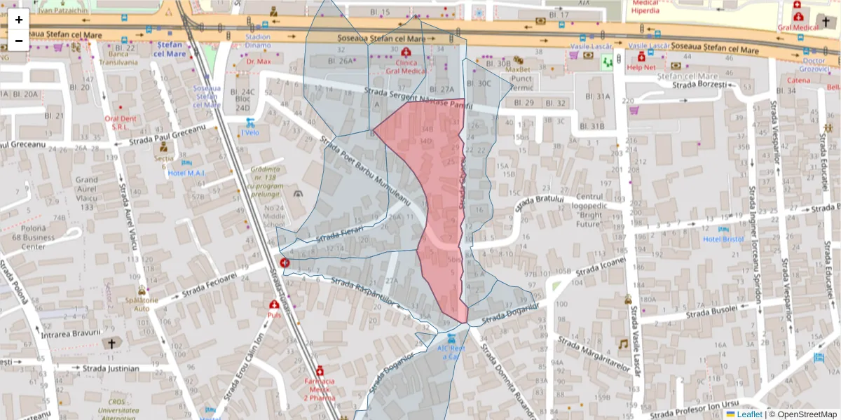 Hartă a codului poștal  și a codurilor poștale învecinate