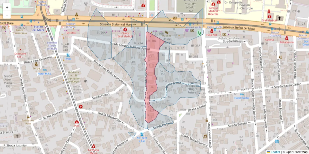 Hartă a codului poștal  și a codurilor poștale învecinate
