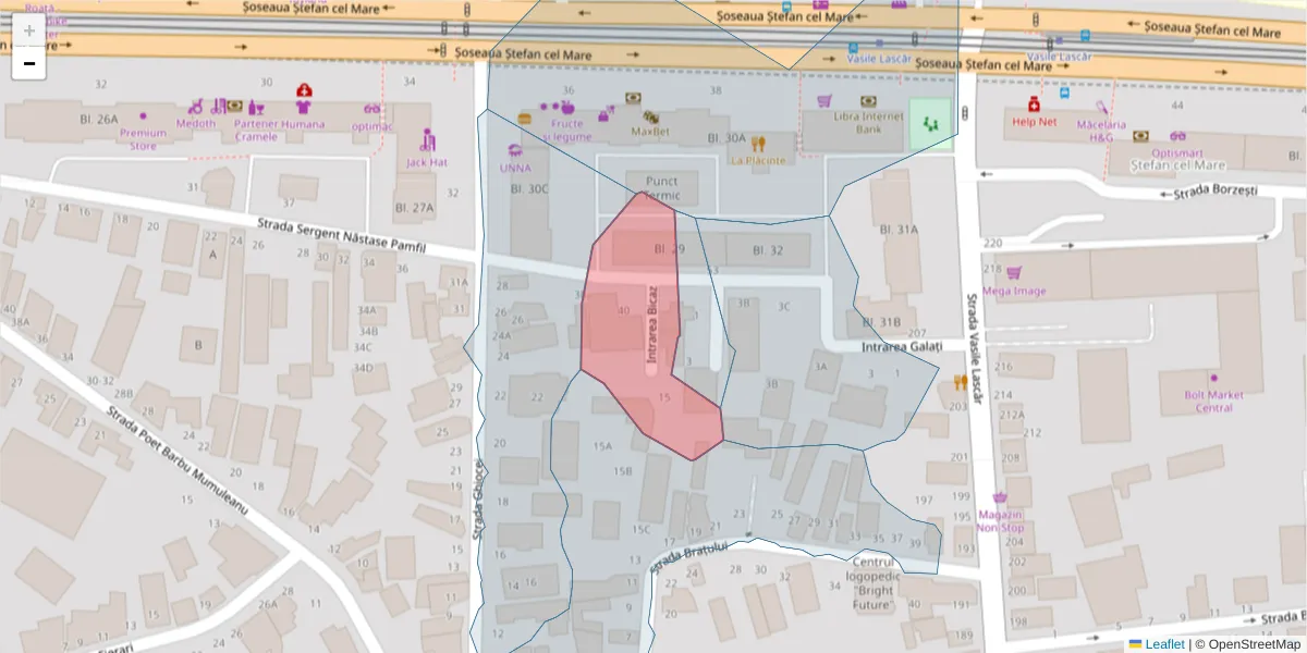 Hartă a codului poștal  și a codurilor poștale învecinate
