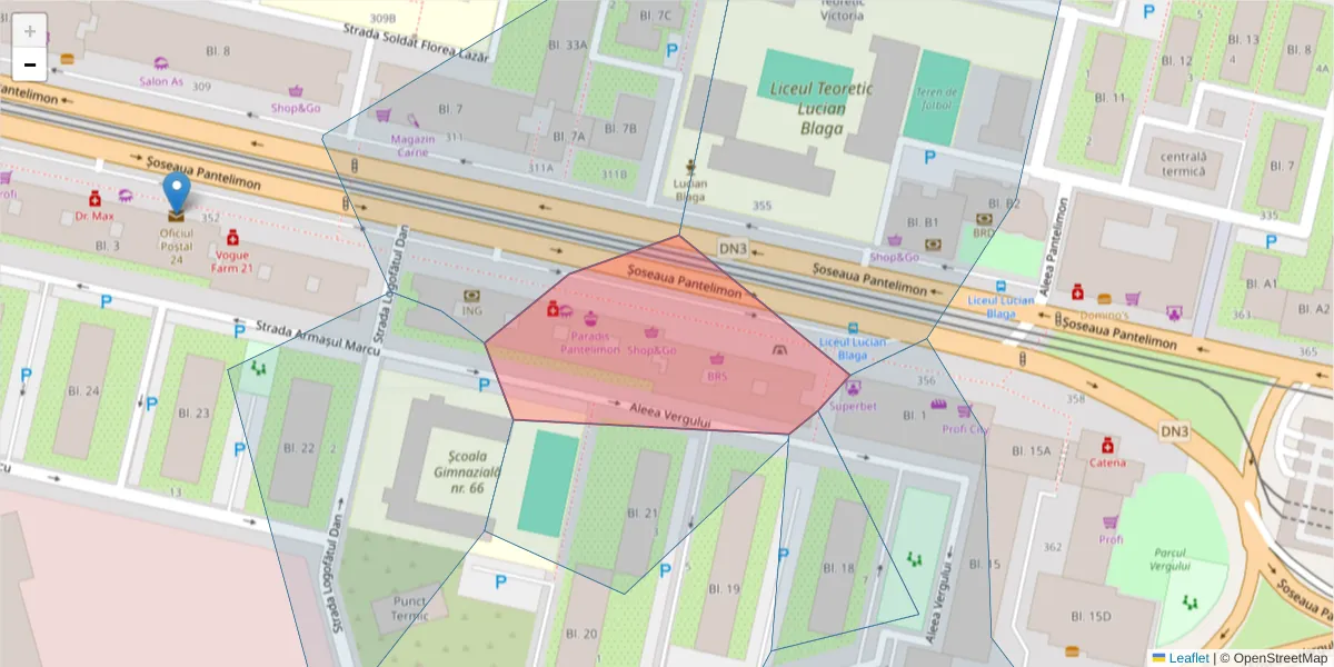 Hartă a codului poștal  și a codurilor poștale învecinate
