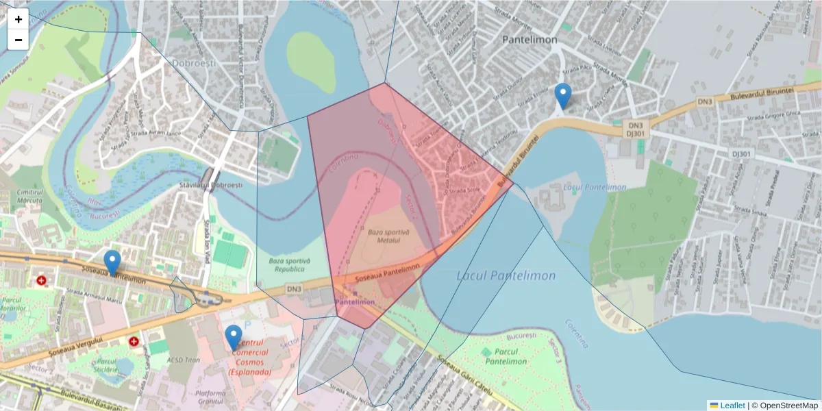 Hartă a codului poștal  și a codurilor poștale învecinate