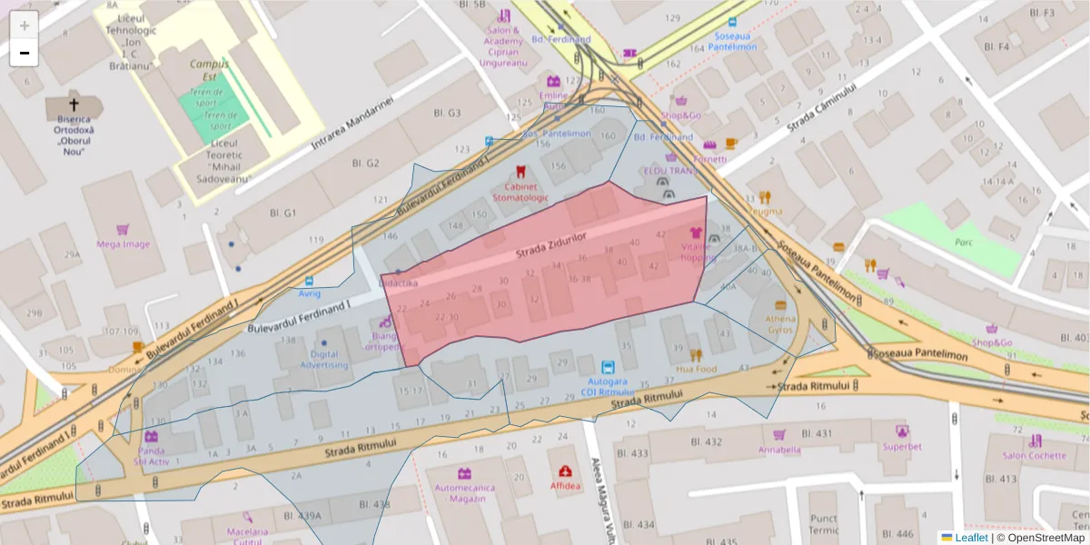 Hartă a codului poștal  și a codurilor poștale învecinate