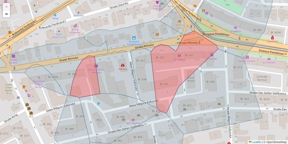 Hartă a codului poștal  și a codurilor poștale învecinate
