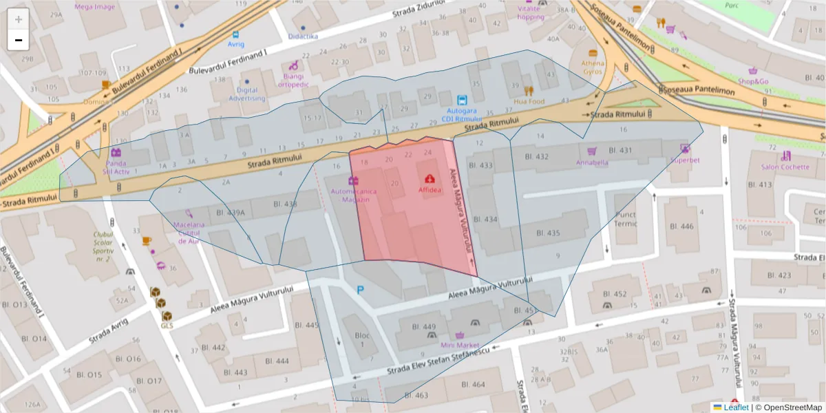 Hartă a codului poștal  și a codurilor poștale învecinate