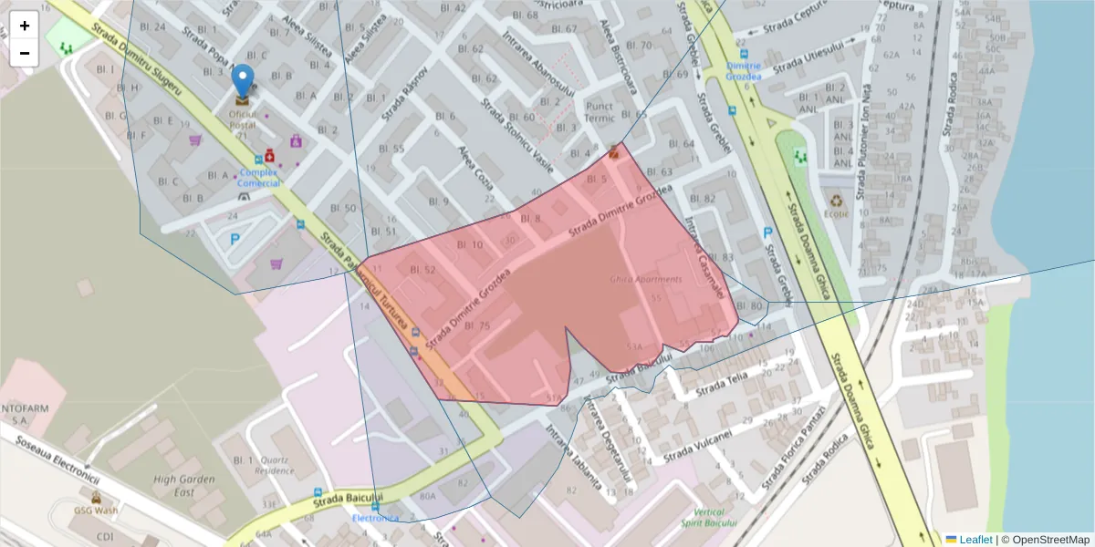 Hartă a codului poștal  și a codurilor poștale învecinate