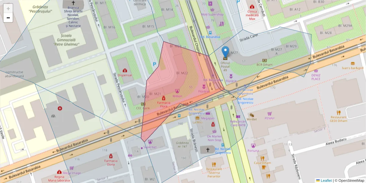 Hartă a codului poștal  și a codurilor poștale învecinate