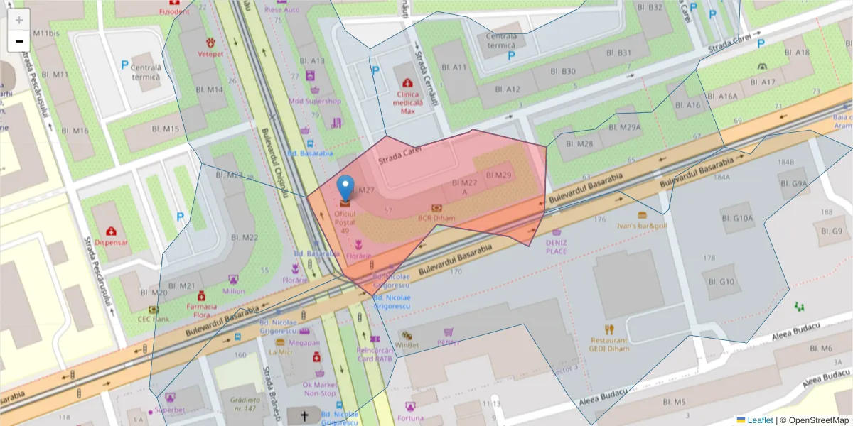 Hartă a codului poștal  și a codurilor poștale învecinate